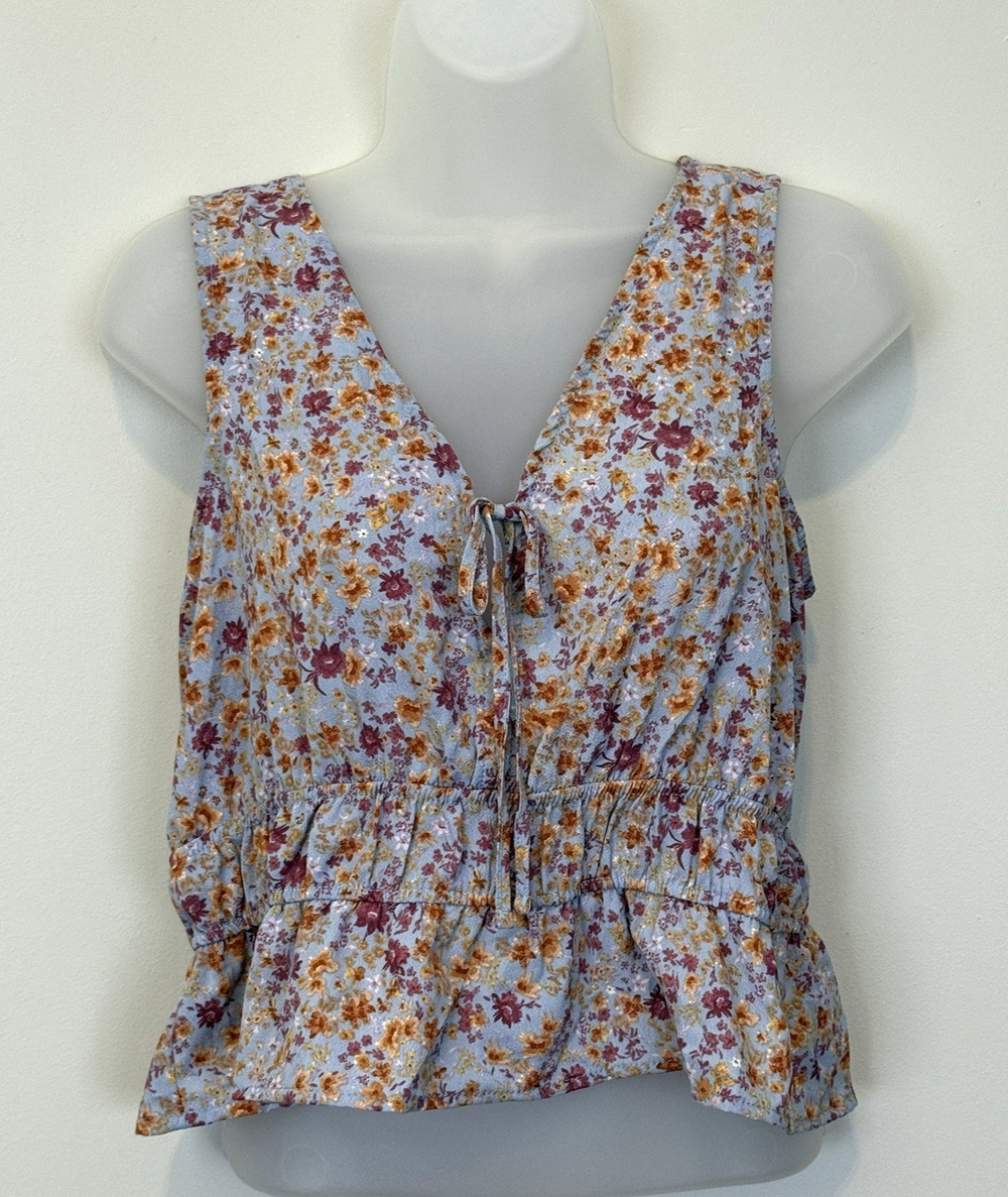 Pink Rose Womens Small Lavender Floral Print Elastic Waist Crop Top NWOT
